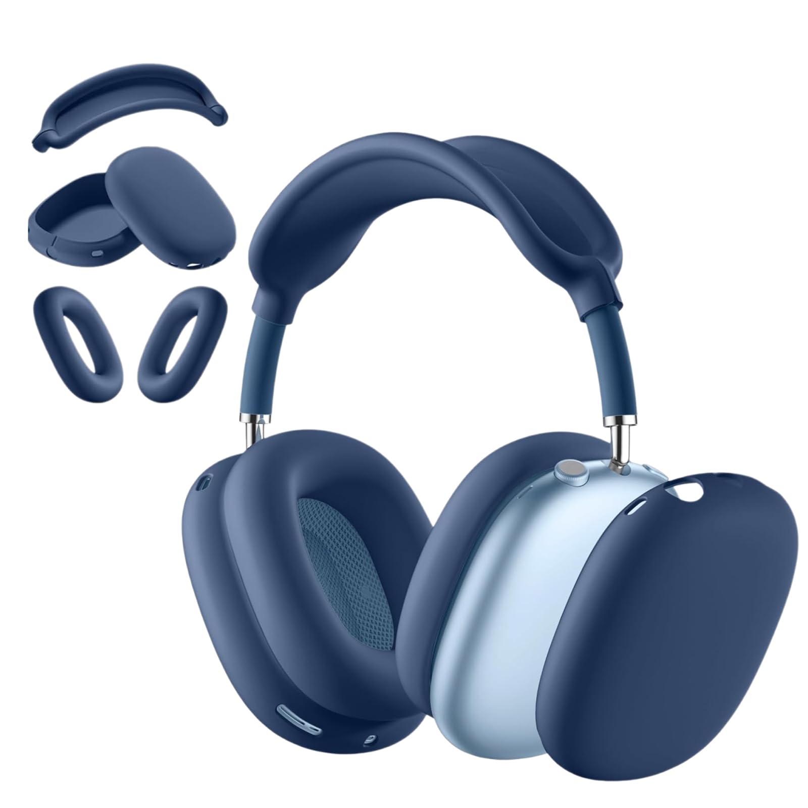 Toepasbaar op airpodsmax beschermhoes airpodsmax1/2 generatie universele headset beschermhoes siliconen drievoudige set donkerblauw. nachtblauwe kleur