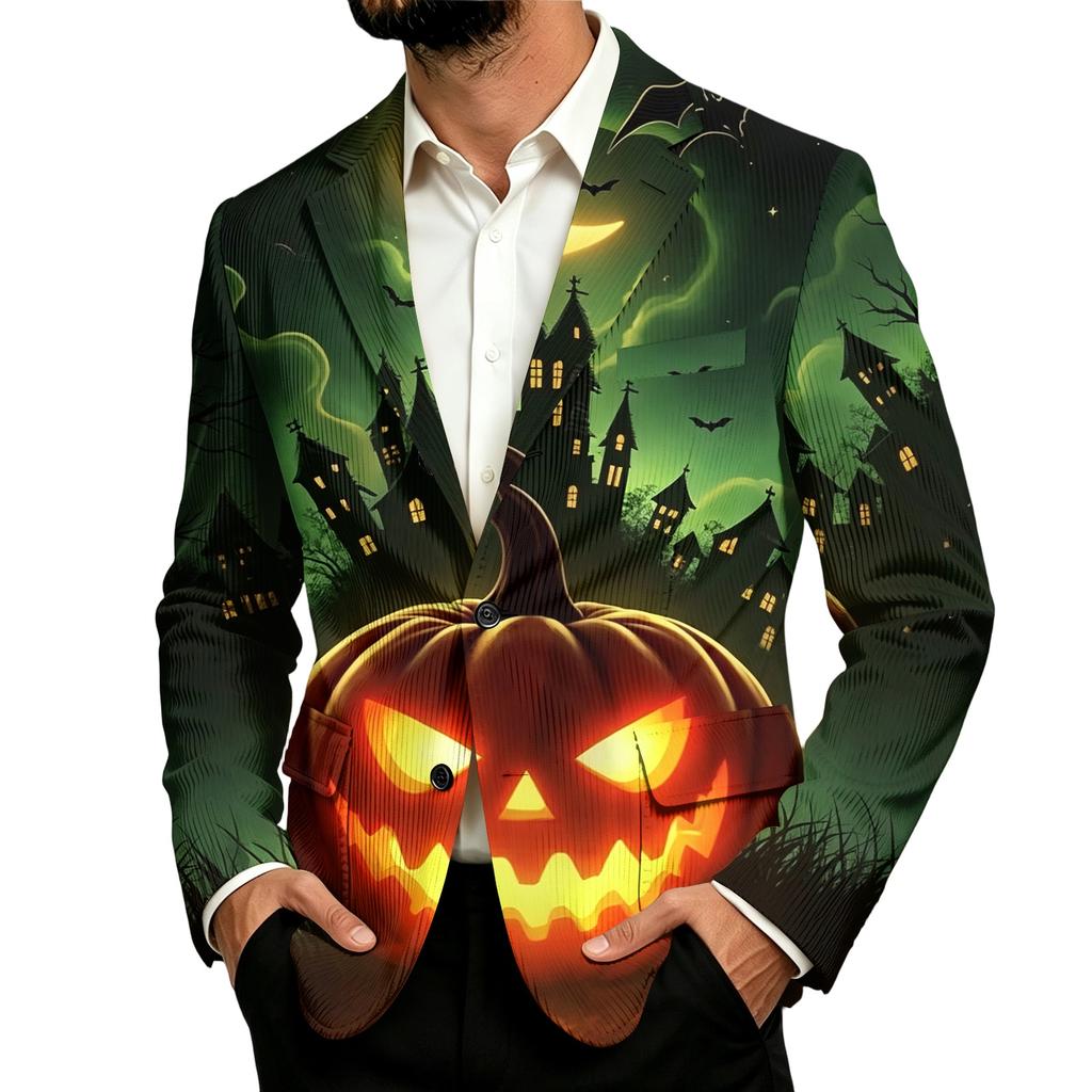 Men's Business Casual Corduroy with Halloween Print for Parties and Daily Wear