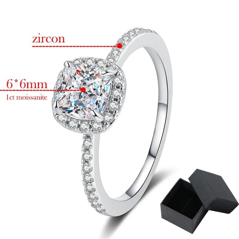 Cushion Cut 1ct Certified Moissanite Rings for Women Square Engagement Lab Created Diamond Band S925 Sterling Silver