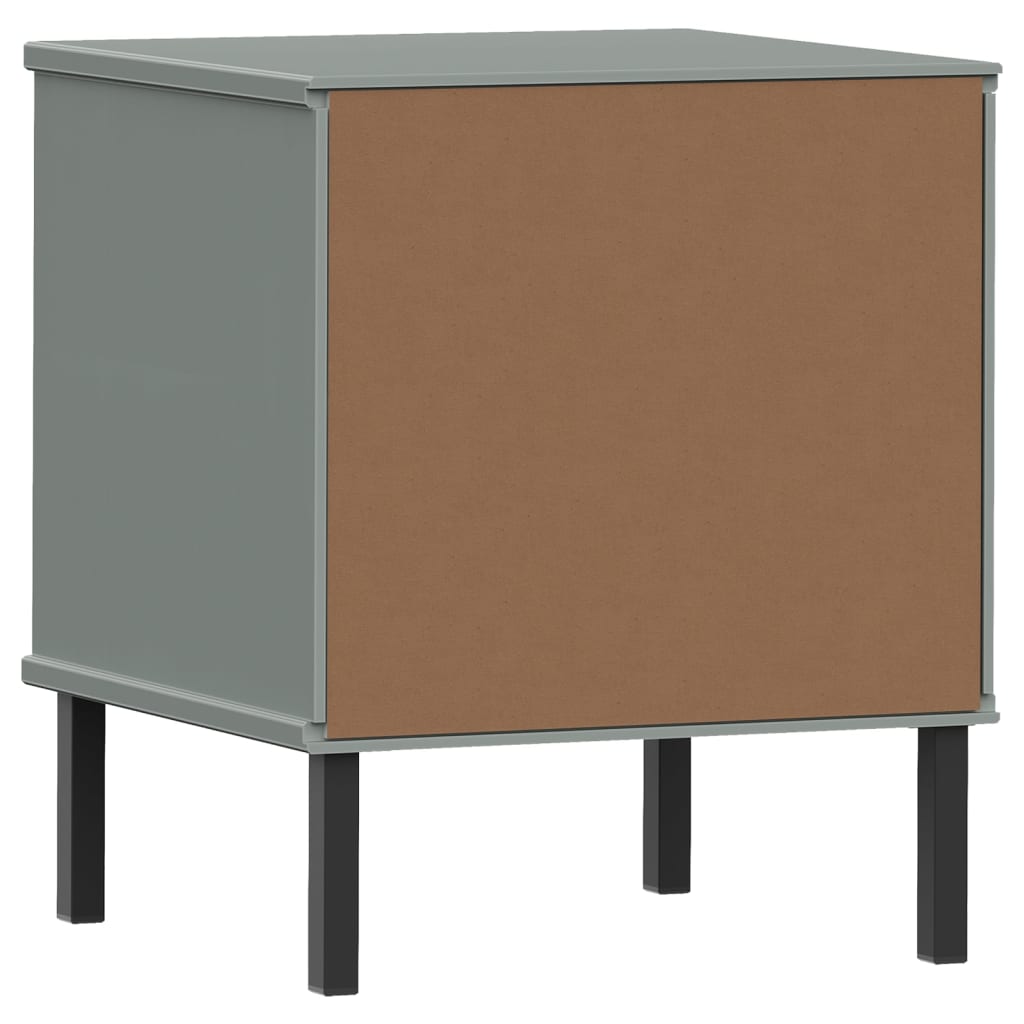 Oslo Nightstand with Metal Legs Grey Solid Pine Wood
