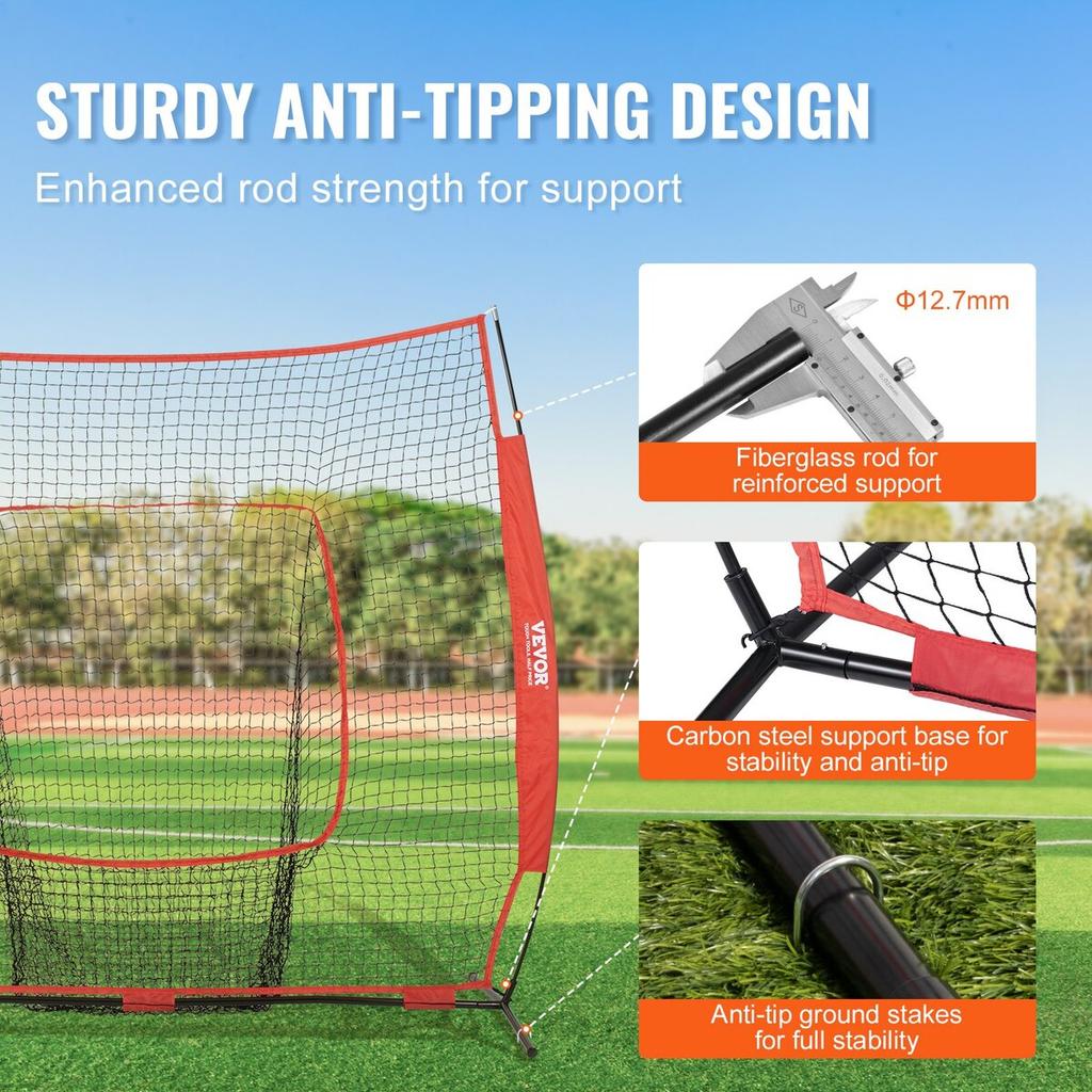 7x7 Ft Baseball Softball Practice Net, Portable Baseball Training Net for Hitting Batting Catching Pitching, Backstop Baseball Equipment Training Aids