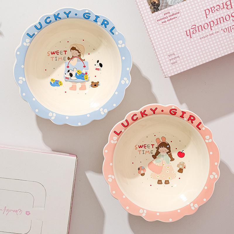 Ceramic Dinner Plate, Simple Straw Hat Bowl, Fruit Plate, High-Value Salad Bowl, Cute Dessert Bowl, Household Soup Bowl, Instant Noodle Bowl