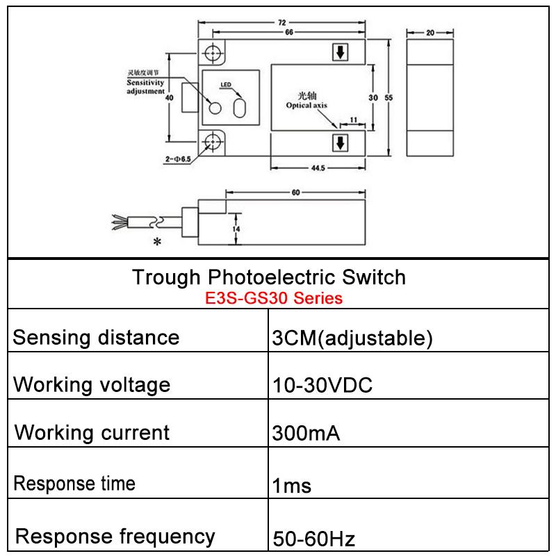 E3S-GS30 3CM Sensing Distance Trough Infrared Induction Photoelectric Sensor Switch DC10-30V AC90-250V NPN/PNP