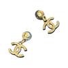 CHANEL [24A New Product] Double C Inlaid Metal Earrings Women's Gold