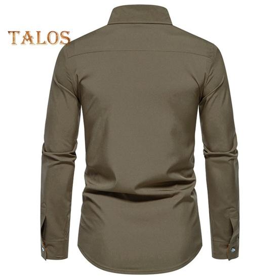 Fall Men Shirt Turn-down Collar Buttons Long Sleeves Solid Color Slim Fit Mid Length Casual Formal Business Commute Top