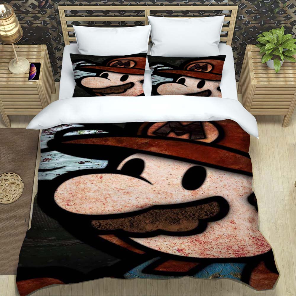 Comfortable Bedding Set, 3D Cartoon Mario Three-piece Set, Including Duvet Cover and Pillowcases.