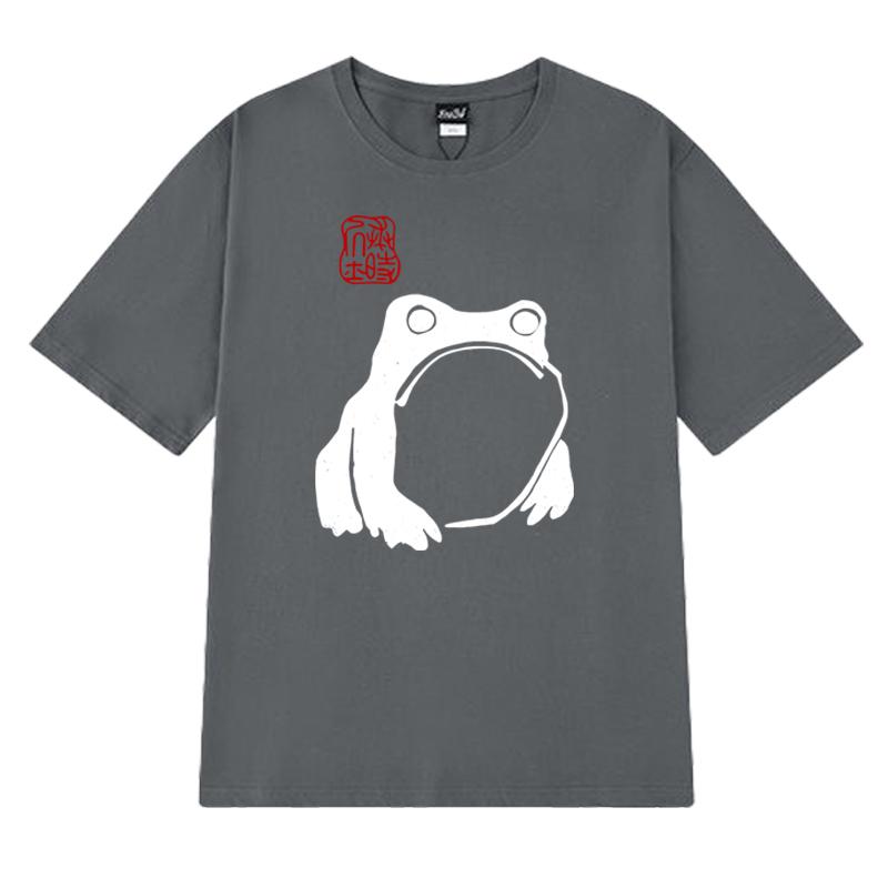 Vintage Unimpressed Frog Harajuku Graphic T Shirt Men Women Fashion Oversized Short Sleeve T-shirts Unisex 100% Cotton Clothing
