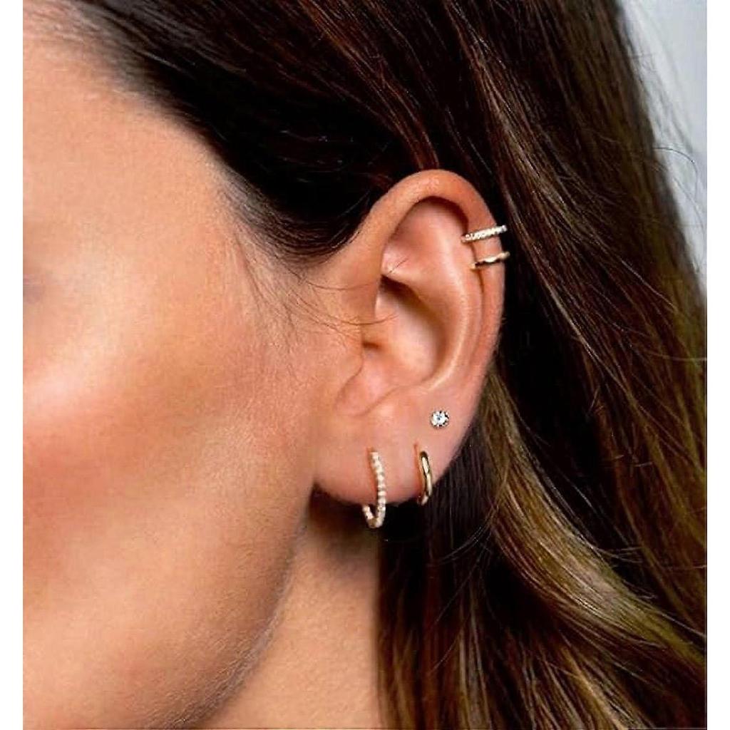 12 Pairs Mini Small Hoop Earrings Flat Back Stud Earrings 316L Stainless Steel Hoop Earrings for Women Men, Gold
