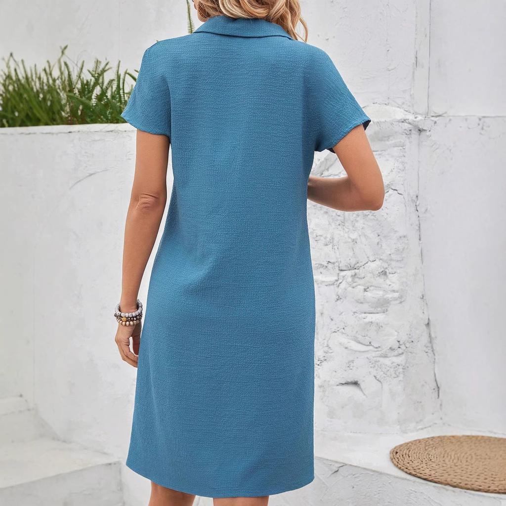 2026 Spring/Summer New Amazon Women's Fashion Elegant Dress POLO Collar Dress Short Dress Solid Color