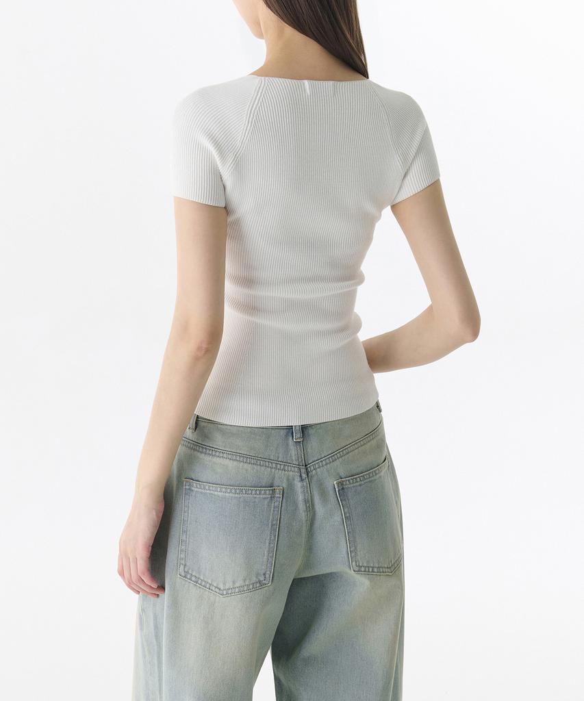MUSINSA STANDARD WOMAN Women'S Slim Heart Neck Short Sleeve Knit [White]