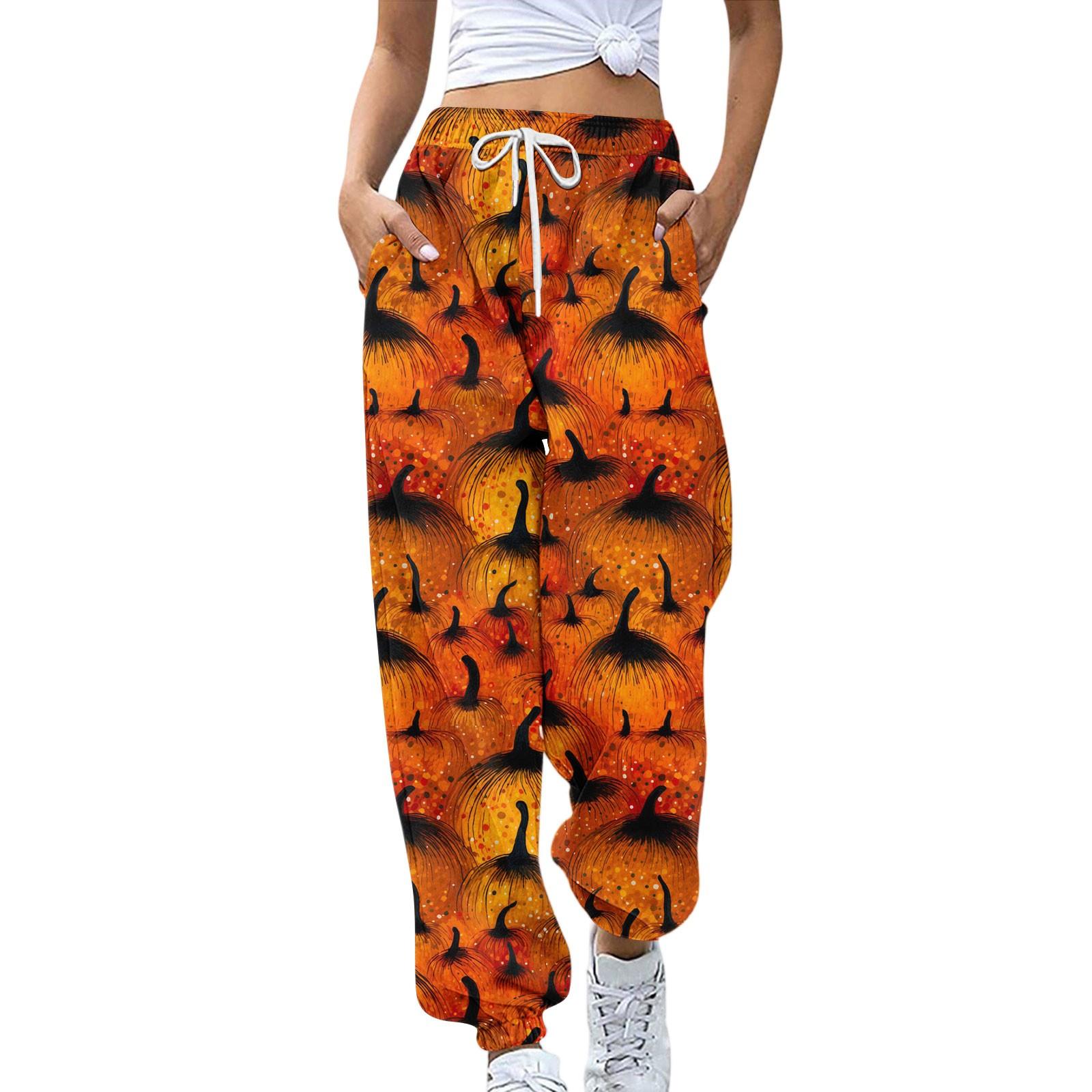 

Женские спортивные штаны Эластичный пояс Кулиска Повседневные брюки Принт на Хэллоуин Брюки с карманами XL шафрановый