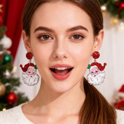 Santa Dangle Earrings Funny Christmas Earrings Glitter Santa Claus Charm Earrings Holiday Gift for Ladies Girls Xmas Party Accessories