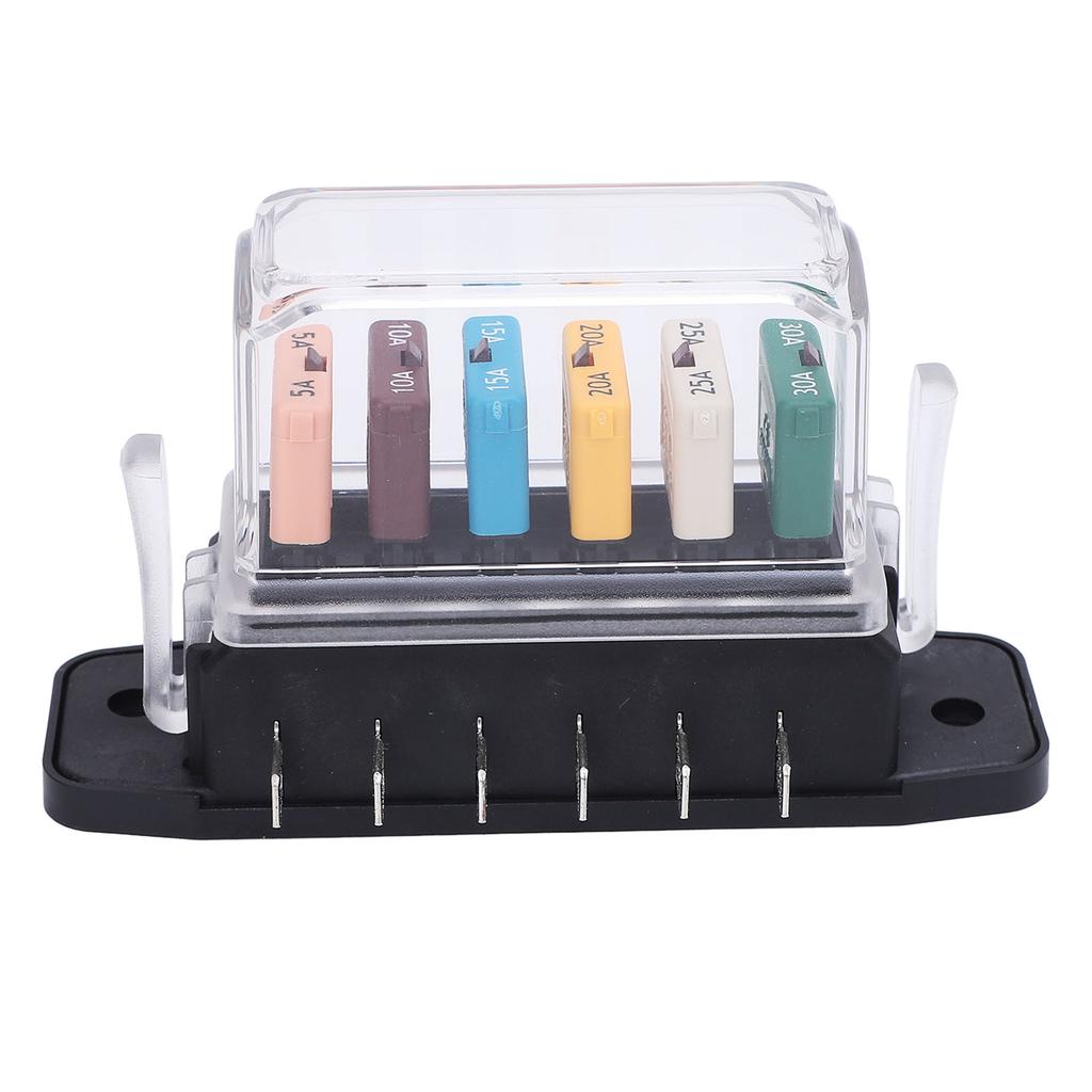 Fuse Block 6 Way ATC ATO Recoverable Current Marine Fuse Block Panel 5A 10A 15A 20A 25A 30A 28VDC with Cover