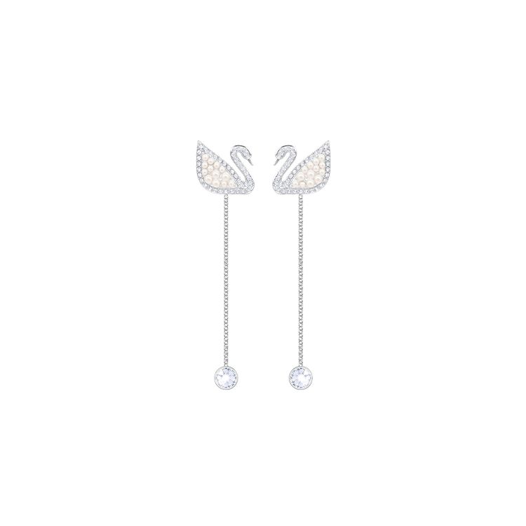 Swarovski Swan Pearl Rhodium Plated Earrings Women earrings Silver 5429270 Box (Random Color)
