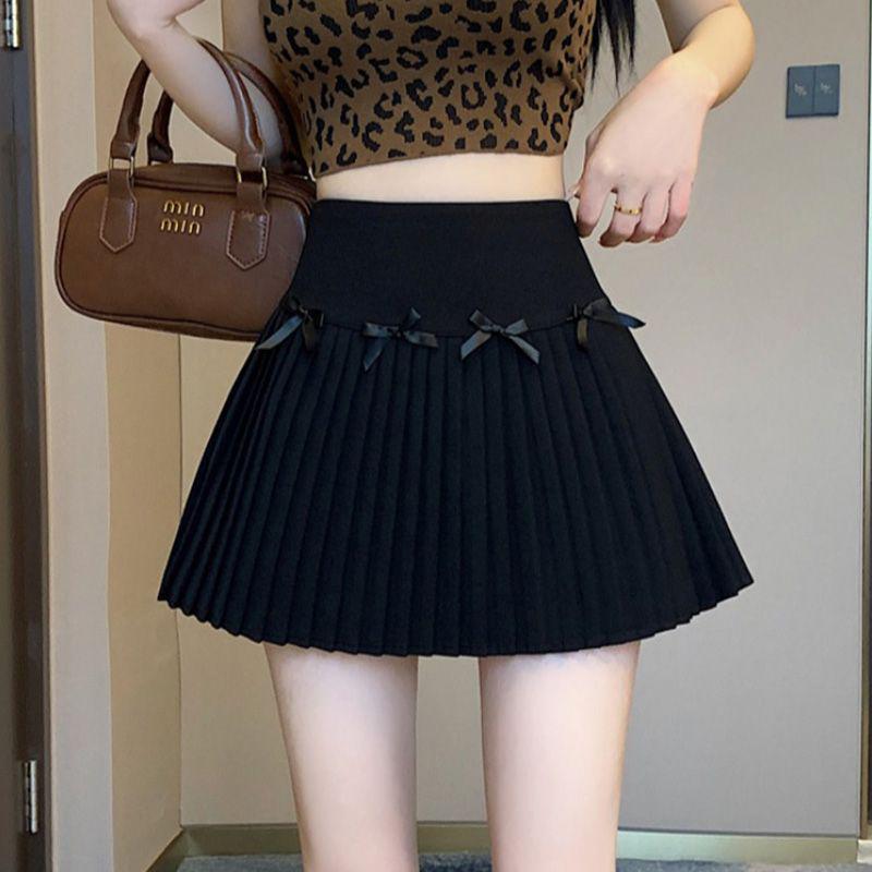 Spicy Girl High Waist Pleated A-line Bow Mini Skirt - Sweet & Slimming Summer Style M чёрный
