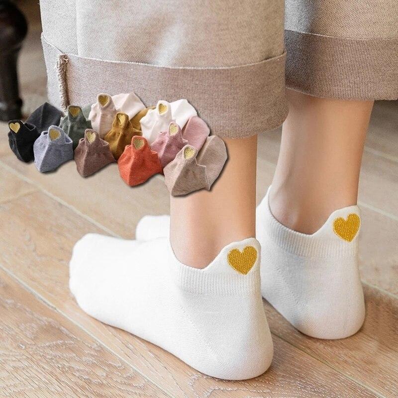 

1 пара дизайнерских милых женских носков длиной до щиколотки из чистого хлопка с изображением счастливых маргариток, забавные женские носки, кавайные женские носки для девочек heart-A