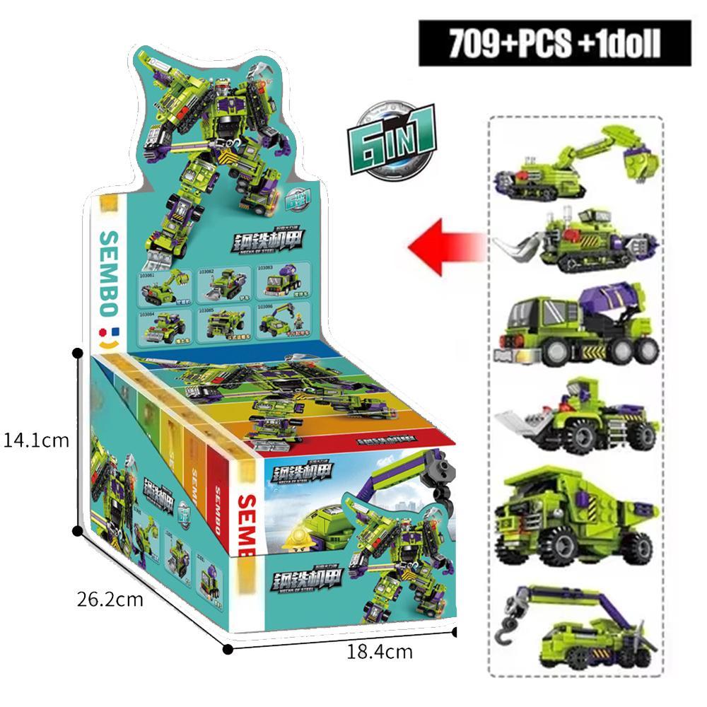 Non-Toxic 6 In 1 Deformation Car Assembly Building Blocks Transformation Rotots Vehicle Bricks Action Figure Children Puzzle Toys Gifts