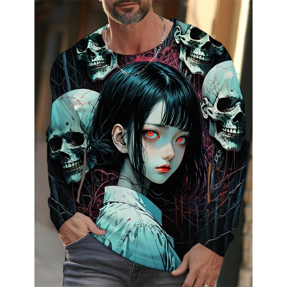 Pánské tričko s dlouhým rukávem s 3D potiskem dýně na Halloween, podzimní a zimní, pánská streetwearová móda, kulatý výstřih, dlouhý rukáv