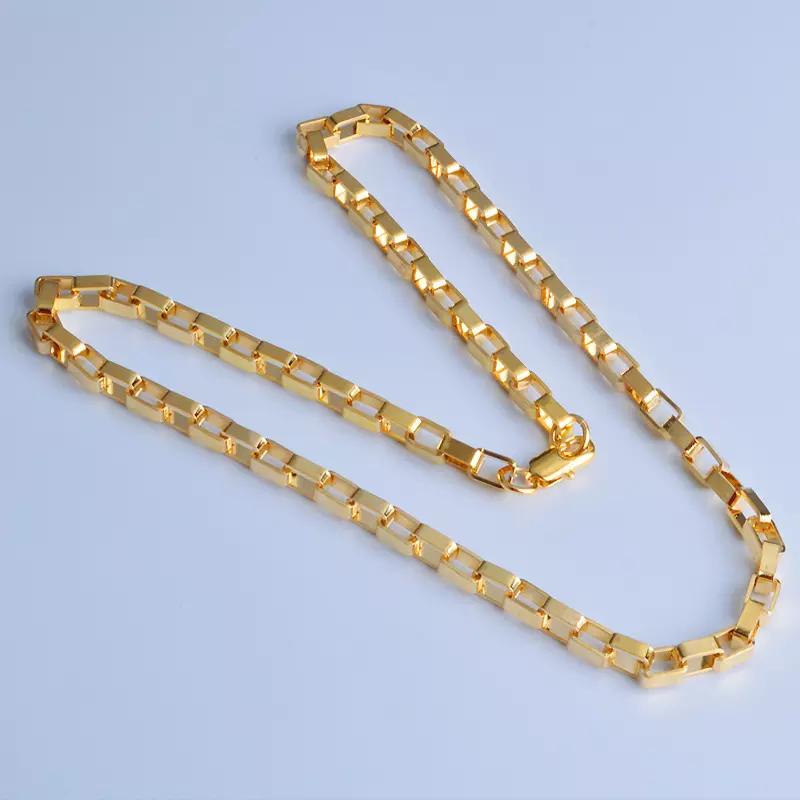 

Boutique 925 Copper 5mm 18K Gold Necklace for Men and Women Fashion Zircon Large Box Chain 50cm 20inches