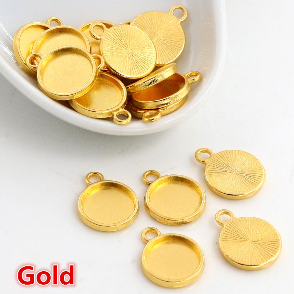 50pcs 8 10mm Inner Size Classic 7 Colors Plated One Sided Single Hanging Simple Style Cabochon Base Setting Charms Pendant