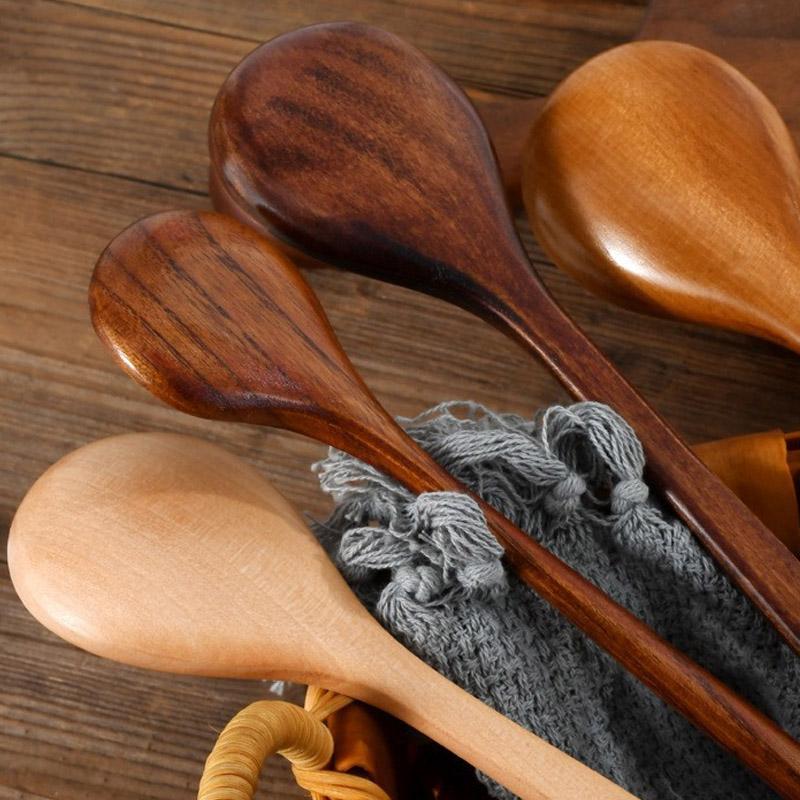 Long Wooden Spoons Natural Coffee Stirring Rod Tea Dessert Spoon Handle Round for Soup Tableware Kitchen Supplies