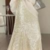 Women Maxi Skirt Elastic High Waist Long Skirt with Liner Shiny Sequ Draped Breathable Skirt Street Wear