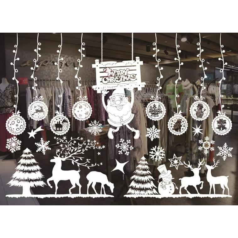 Christmas Window Stickers, Snow Flakes Stickers Christmas Window Decorations Window Clings Decal Wall Stickers, Glass Decal Mural New Year Christmas