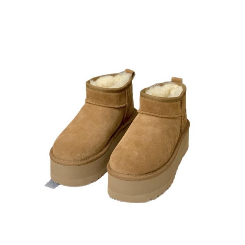 Snow boots thick-soled winter new sheepskin fur integrated plush heightening short boots warm wool boots women