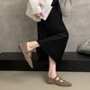 Retro Rivet Pointed Mary Jane Shoes Women's 2025 Autumn Belt Buckle Shallow Mouth Temperament Inner Height Increase One Word Belt Single Shoes