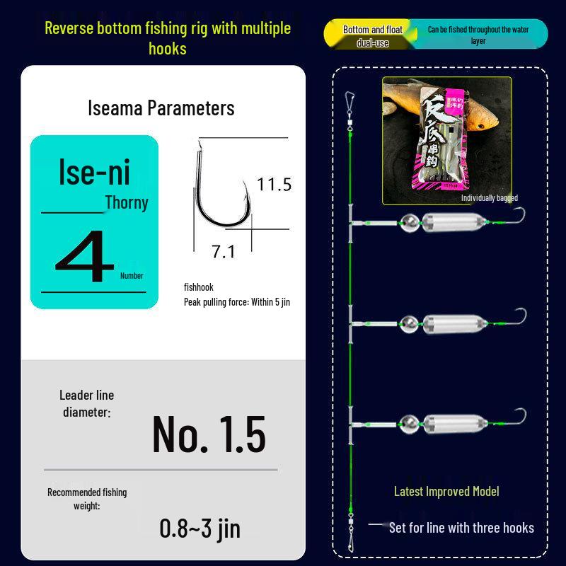 European Anti-Hang Ise-ama Rig: Bottom-Facing, Anti-Off-Bottom Leader, Three-Hook Fishing Tackle.