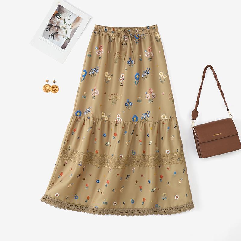 ZANZEA Women Casual Elastic Waist Loose Floral Long Skirts