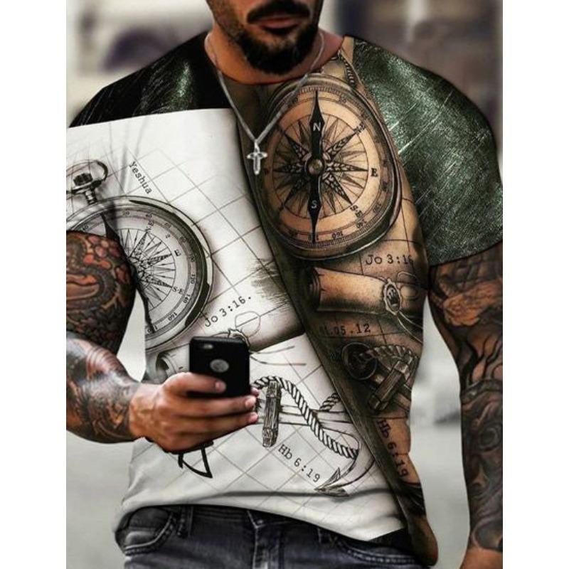 

Vintage Summer Compass Pattern 3D Printed Short-sleeve Men s T-shirts Loose Daily Men Clothing Casual Streetwear 5XL