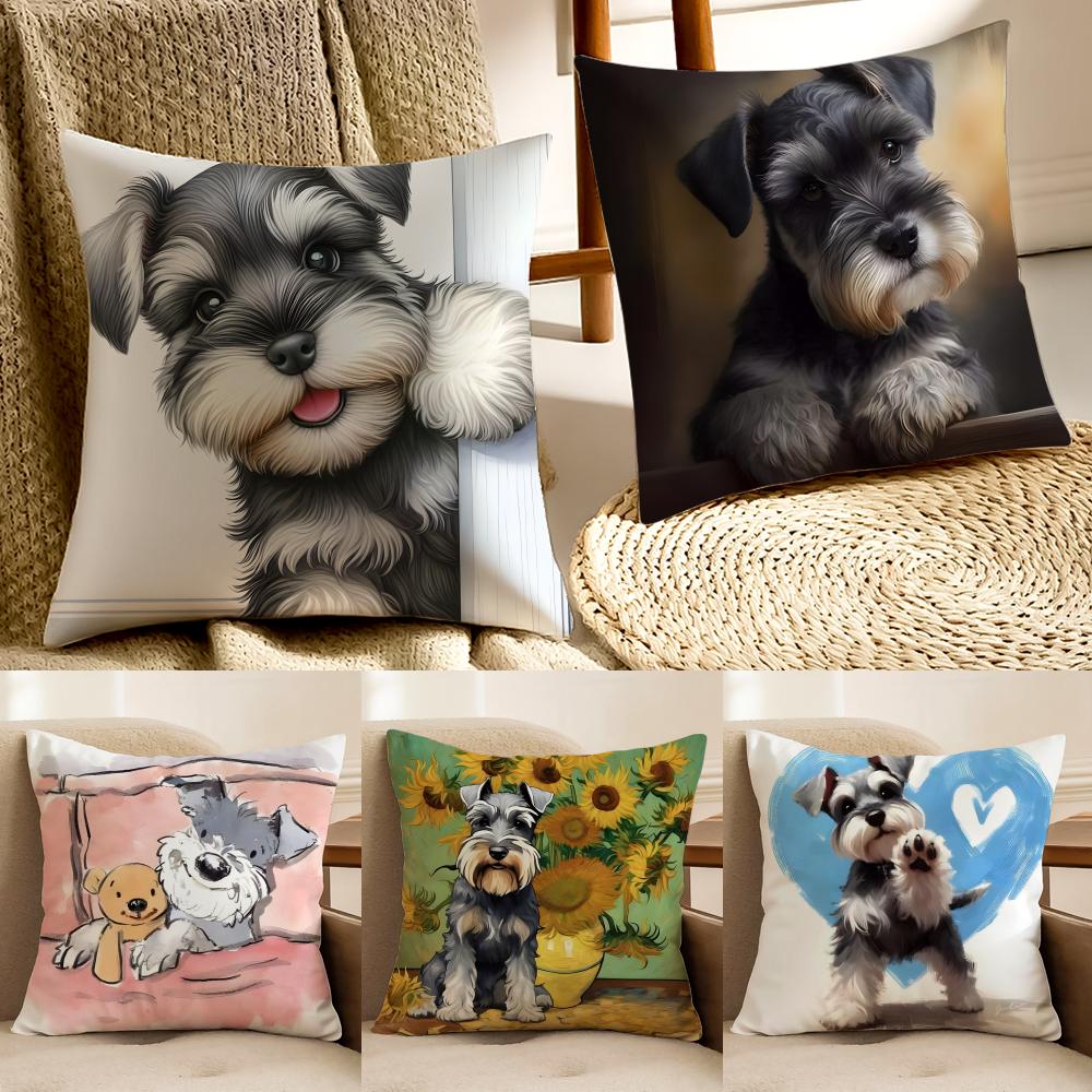 Tonnika Chen Unisex Miniature Schnauzer Pillow Cute Bearded Dog Cushion Cushion Cover Pillowcase Anti-Dustmite Living Room Sofa Decor Cushion Room