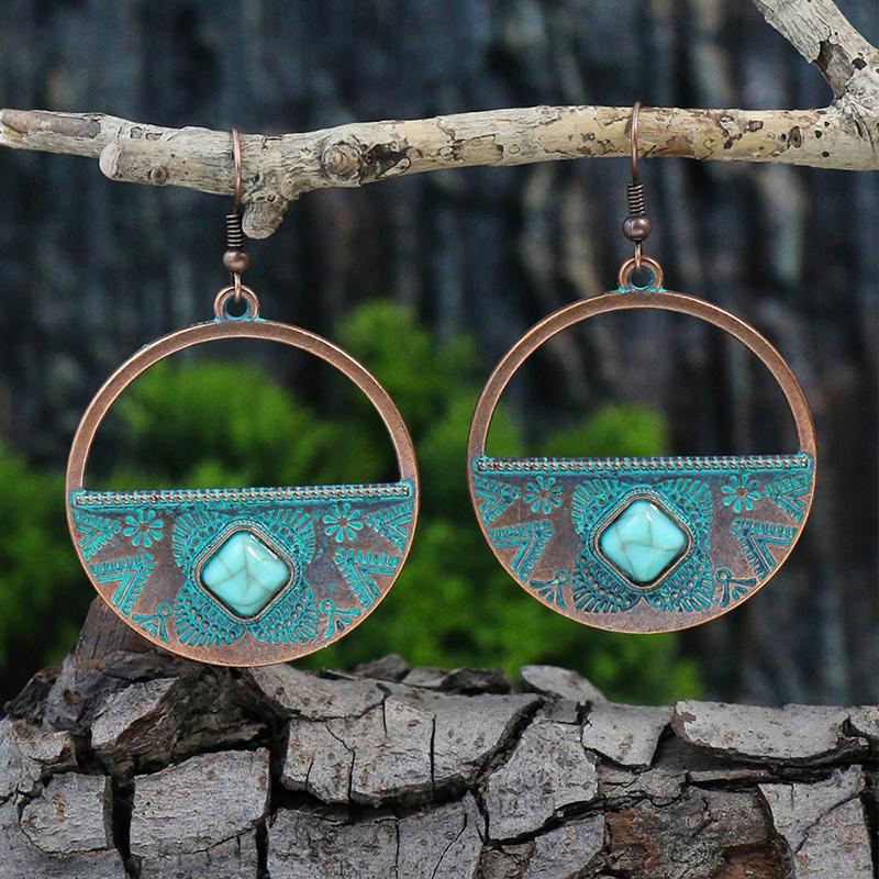 Retro Vintage Bohemian Geometric Drop Dangle Earrings For Women Ethnic Round Flower Leaf Tree Boho Earrings Female Jewelry Gift