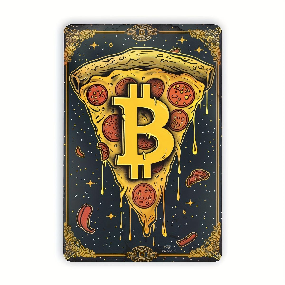 

Bitcoin Pizza Metal Tin Sign - , Retro Wall Art for Home, Gym, Bar, Cafe, Garage - Indoor/Outdoor Decor with Golden and Yell 20x30cm（7.8x11.8inch）