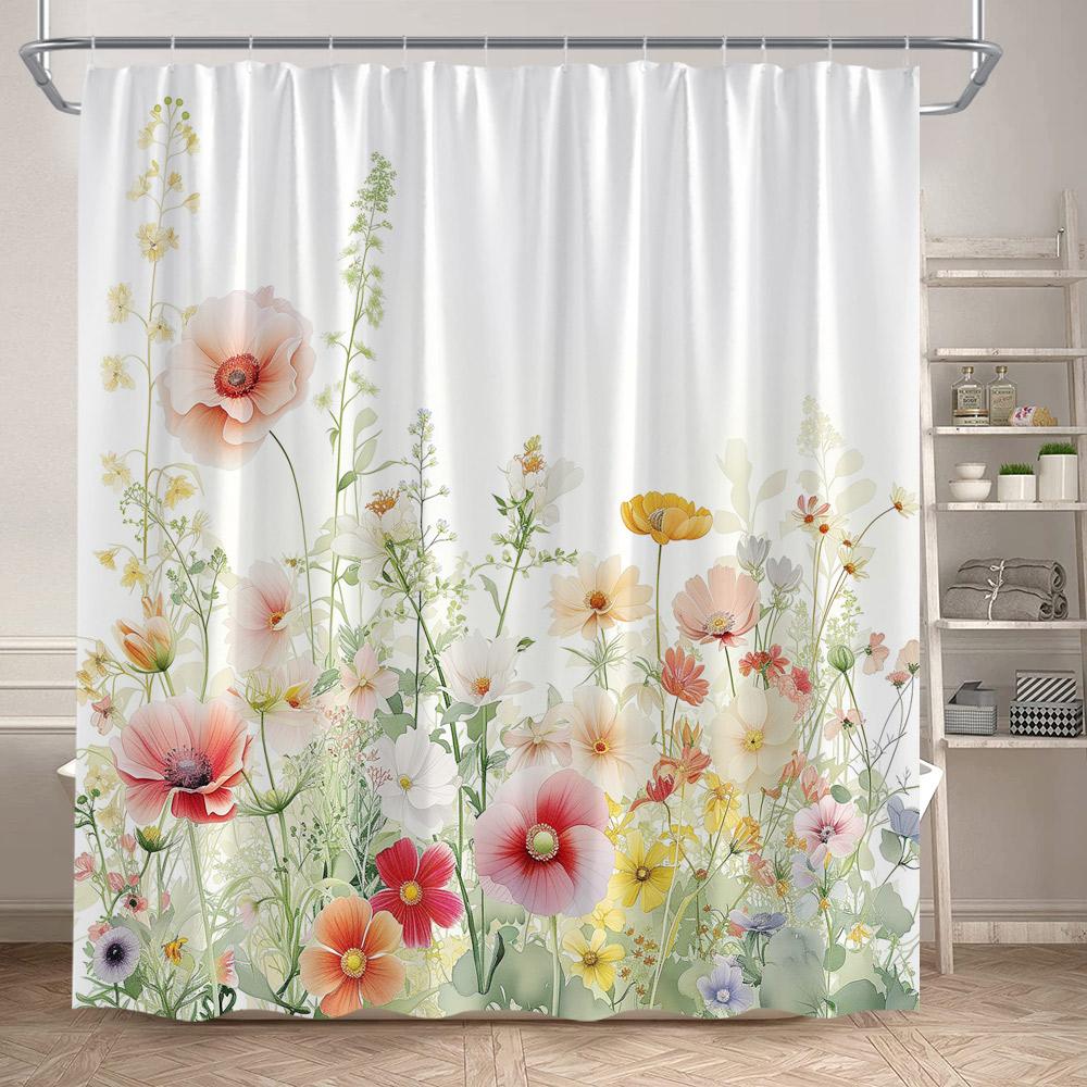 Floral Shower Curtain Watercolour Purple Lavender Flowers Butterfly Plants Leaves Bathroom Curtains Fabric Home Decor With Hooks