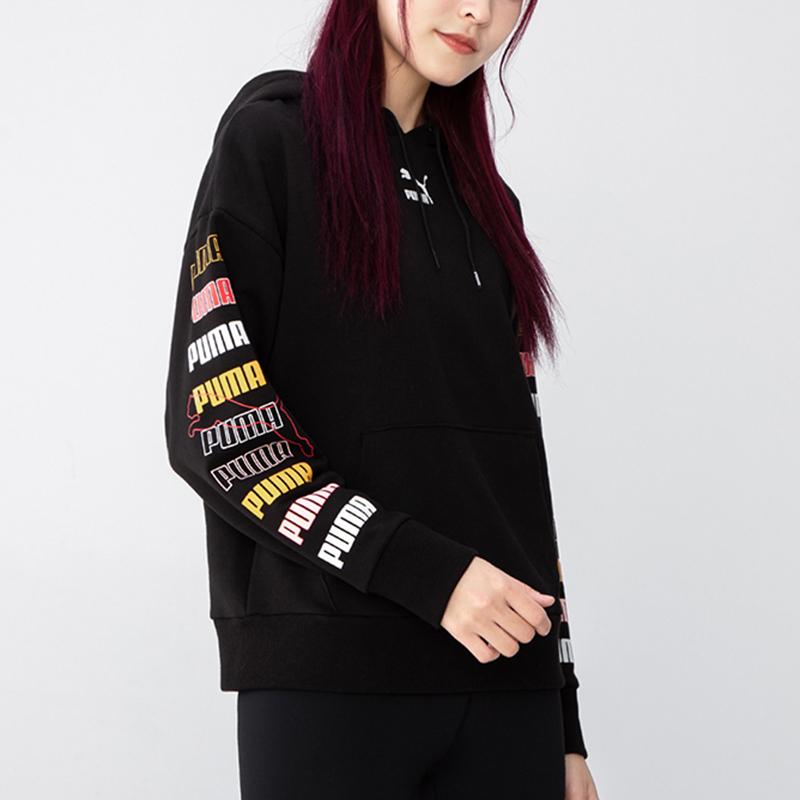Puma Classics Graphic Hoodie With Multicolor Logo Print Women Hoodie Black 533155-01