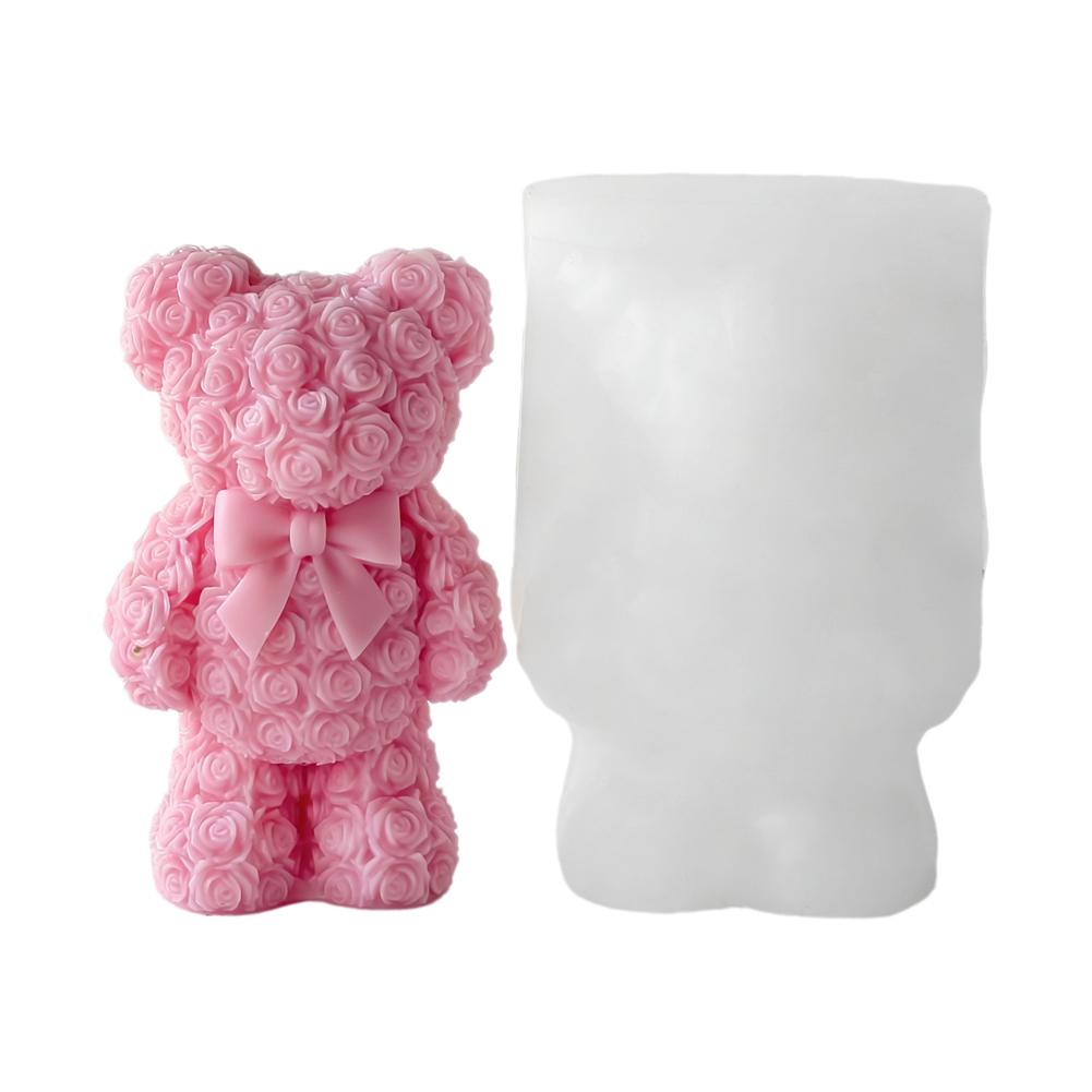 DIY Valentine's Day Rose Bear Silicone Mold Handmade Gift Scented Candle Gypsum Resin Mould Wedding Candle Making Molds