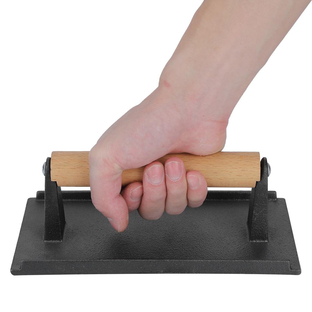 Cast Iron Grill Press Steak Bacon Weight Press Barbecue Griddle Press with Wood Handle
