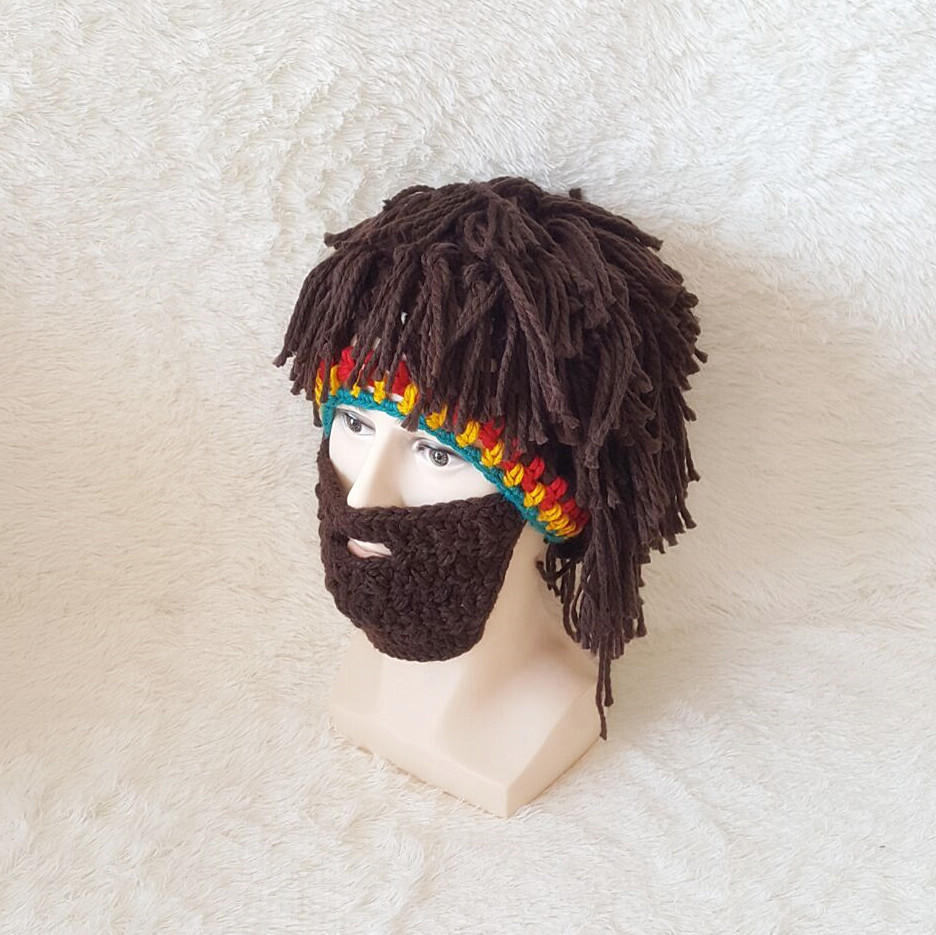 European and American wigs, big beards, creative wool hats, hand-knitted funny heads, long grass, rice straw hats, autumn and winter explosions