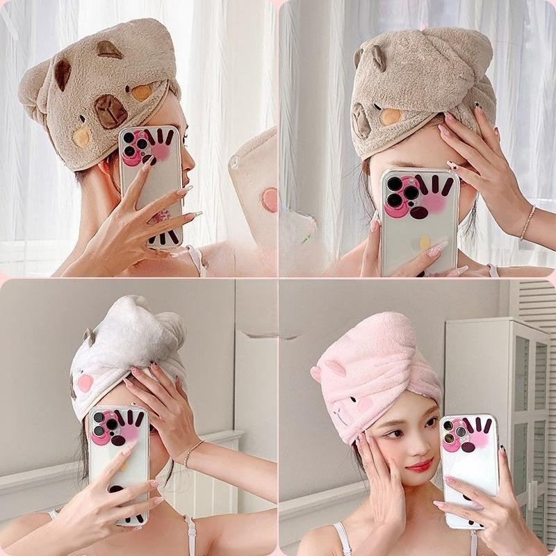 Capybara Coral Velvet Triangular Dry Hair Cap, Absorbent Quick-drying Thickened Dry Hair Towel, Makeup Removal and Postpartum Headscarf