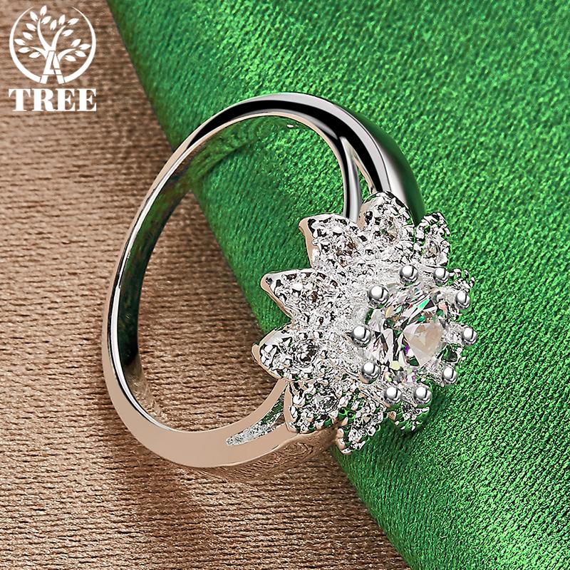 925 Sterling Silver Exquisite Shiny Sunflower Zircon Ring For Women Fashion Party Birthday Engagement Wedding Charm Jewelry Gift