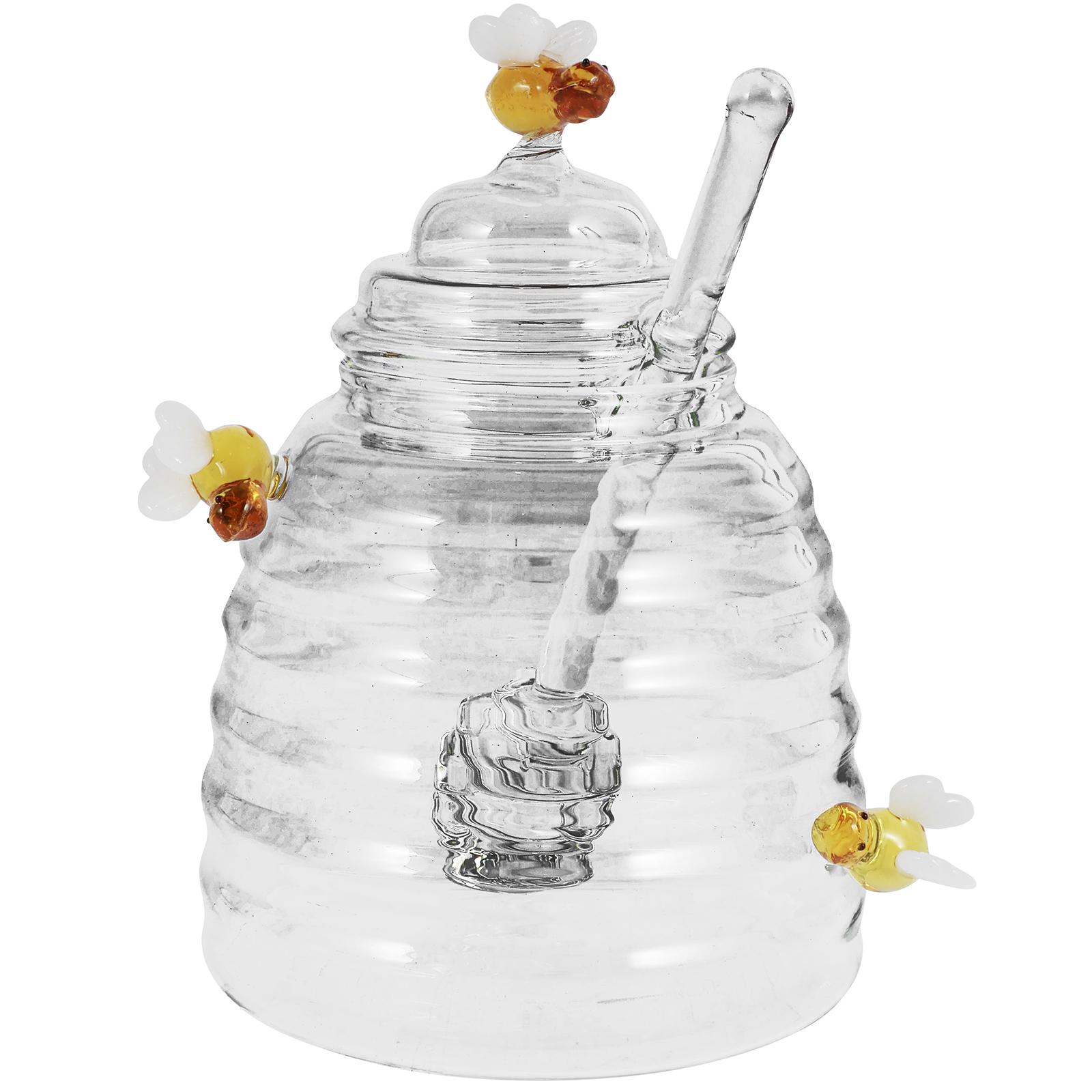 

Прозрачная стеклянная банка для меда, диспенсер для меда с палочкой для меда и крышкой, большая емкость, милая декоративная емкость для меда