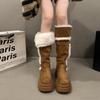 Winter Warm Short Plush Women Knee-High Snow Boots Belt Buckle Fur Lined Chunky Platform Shoes for Women Comfortable Long Boots