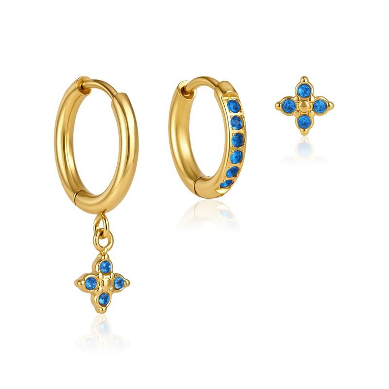 Sweet Geometric Clover Earrings Set Women Stainless Steel Hypoallergenic 18K Gold Plated Ear Studs