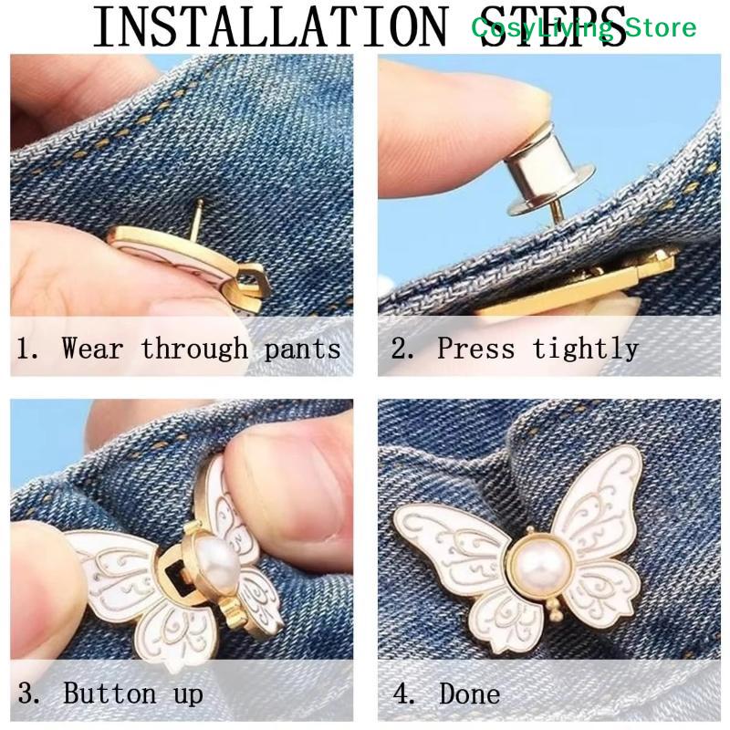 1Pc Butterfly Waist Button Jean Button Pin Reusable Clothing Fitting Tools For No Sewing Required Buttons Pants Decoration