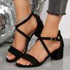 European and American Large-size High-heeled Sandals Women's 2025 Summer New Round Head Cross Strap Comfortable Trendy Women's Sandals