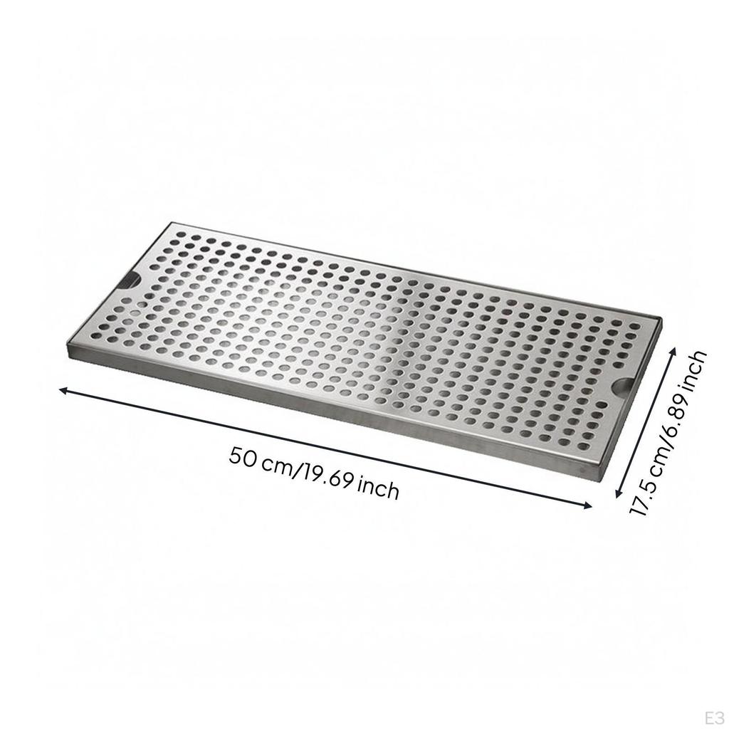 Stainless Steel Drop Tray Drainage Holes Bar Finger Grips Silver 30CM