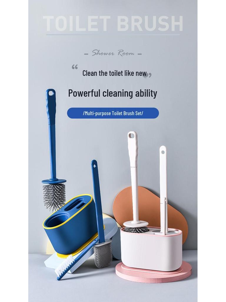 3-in-1 Long-Handled Toilet Brush Set with No Dead Corners - Wall-Mounted Bathroom Cleaning Brush