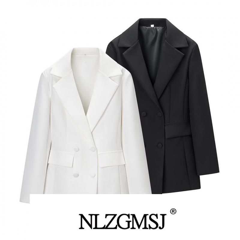 2025 European Winter Deep V-Neck Long-Sleeve Floral Waist-Cinching Blazer Small чёрный